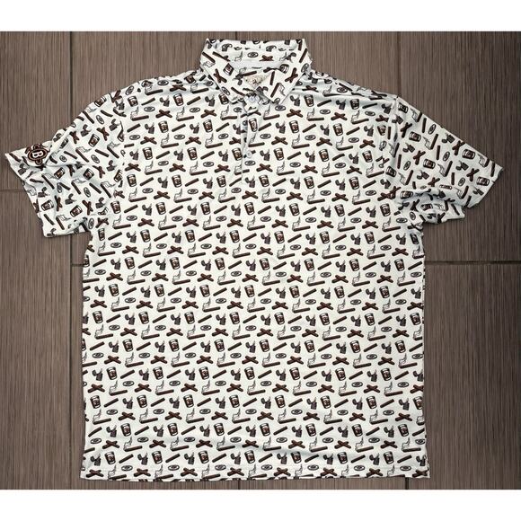 Barstool Sports Men's 3XL Whiskey & Cigars Printed Polo Golf Shirt Light Blue - Picture 1 of 5